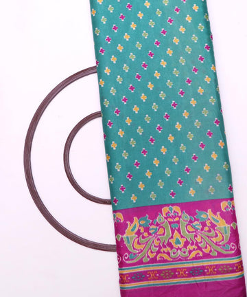 turquoise purple orange patola print silk fabric